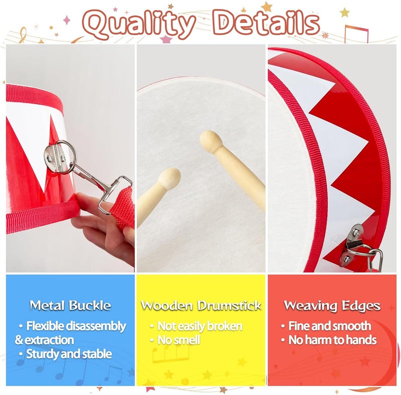 Xeehwb Kids Drum Set,8 in Wooden Toy Drum Set,Educational Baby Musical Toys Drum with Adjustable Strap 2 Drumsticks,Sensory Musical Instrument Drum Toy for Toddler Boys & Girls Gift(Red) - Image 3